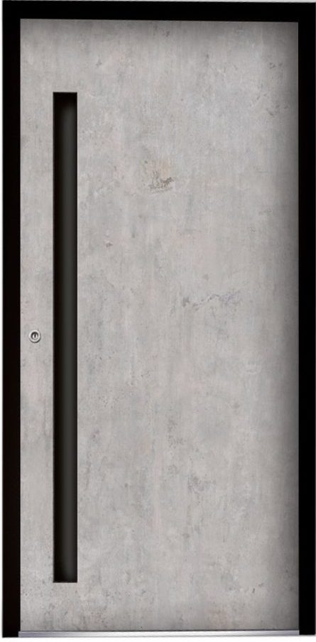 Drzwi wejściowe NEWAY H325. Materiał: Spiek kwarcowy. Kolor: Beton Silk Pochwyt: KA1 - 1600 mm, zintegrowany, RAL 9005