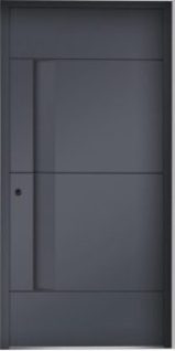 Luksusowe drzwi wejściowe NEWAY P126 w jednolitym odcieniu RAL 7016, z precyzyjnymi i eleganckimi detalami w postaci frezowań
