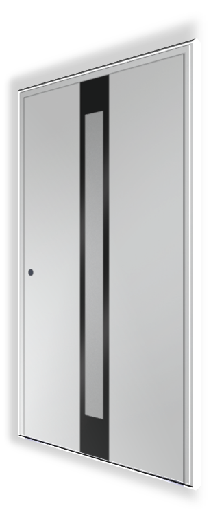 Eleganckie drzwi wejściowe D202 NEWAY - Kolor RAL 9016, czarne szkło - Szkło matowe 33.1 - Pochwyt QA10 40×20 1800 mm, kolor RAL 9005