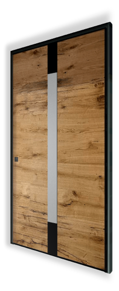 Zdjęcie drzwi wejściowych H307 NEWAY Exclusive Doors z olejowanym dębowym drewnem i przeszkleniem.