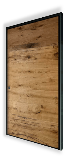 Zdjęcie drzwi wejściowych H308 NEWAY Exclusive Doors z olejowanym dębowym drewnem i zintegrowanym pochwyt o wyglądzie czarnej stali.