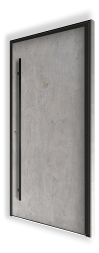 Zdjęcie drzwi wejściowych H313 NEWAY Exclusive Doors, które są wykonane ze spieku kwarcowego o kolorze Beton Silk, z pochwytem QA10.