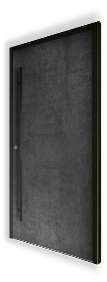 Zdjęcie drzwi wejściowych H315 NEWAY Exclusive Doors, które są wykonane ze spieku kwarcowego o kolorze Iron Grey Satin, z pochwytem QA10.