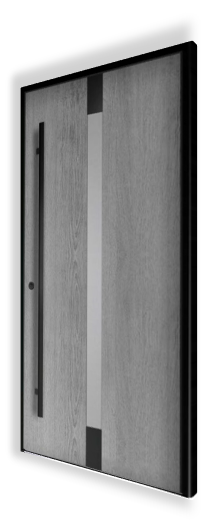 Ekskluzywne drzwi wejściowe P116 NEWAY - RAL 9005 - Okleina Woodec Concrete - Szyba VSG 33.1, matowa - Aplikacje zlicowane, RAL 9005 - Pochwyt QA10, RAL 9005, 1600 mm