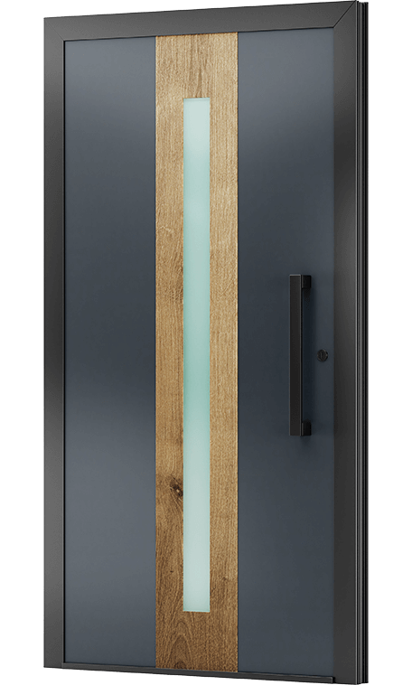 Eleganckie drzwi zewnętrzne NEWAY z panelem drewnianym